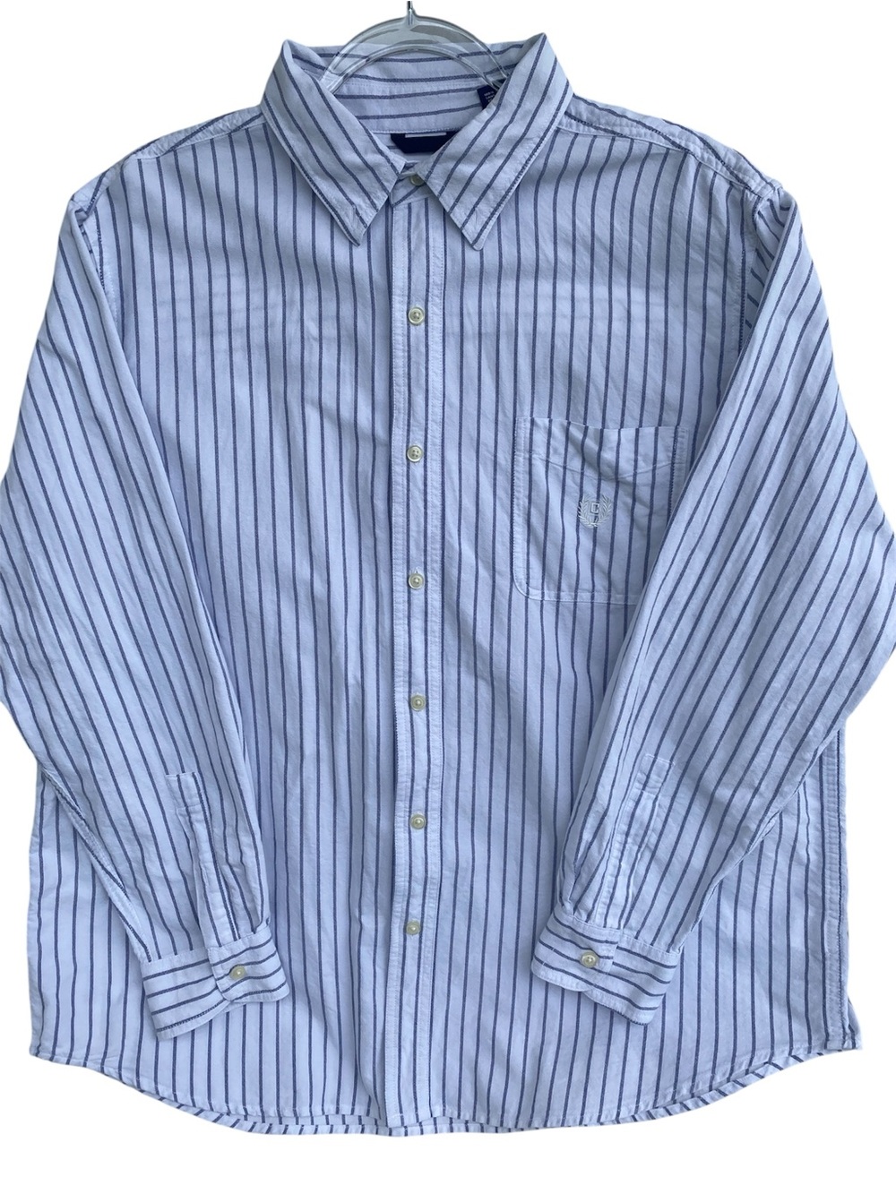 Chaps Light Blue and Navy Vertical Stripe Button-Down Shirt